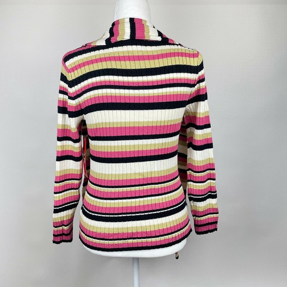 NWT Anne Klein Women's Petite Large Neapolitan Striped Rib Knit Sweater w/ Scarf - Picture 3 of 10